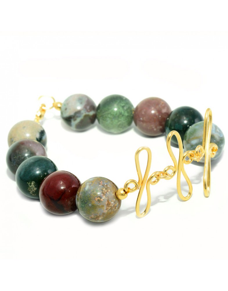 Pulseira Dourada Jaspe Com Crucifixo