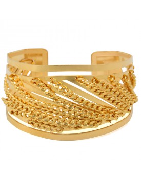 Pulseira Dourada Bracelete Ondas E Corrente