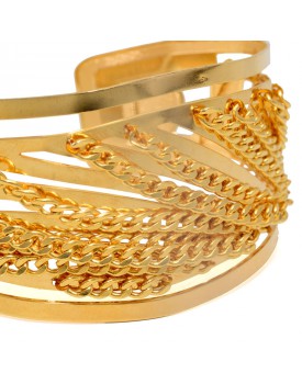 Pulseira Dourada Bracelete Ondas E Corrente