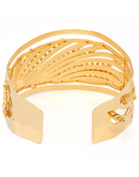 Pulseira Dourada Bracelete Ondas E Corrente