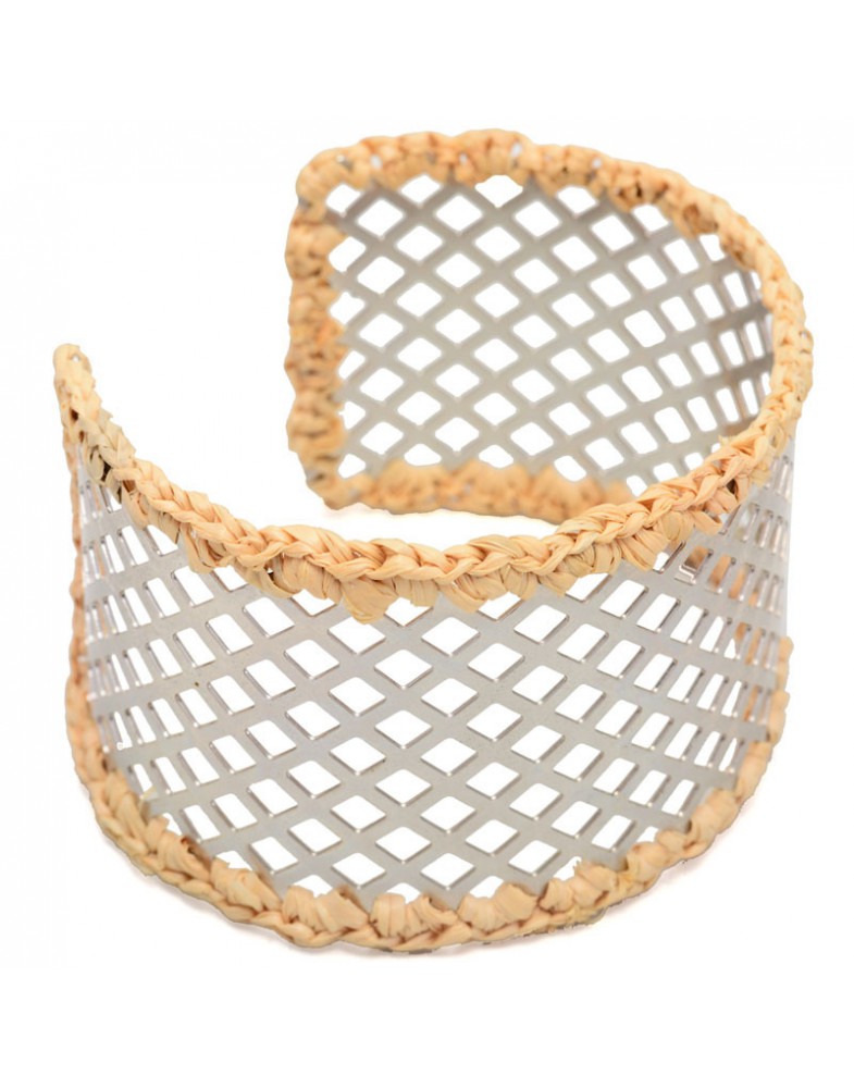 Pulseira Prateada Bracelete Caseado Com Palha