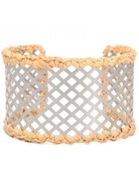 Pulseira Prateada Bracelete Caseado Com Palha