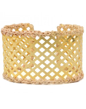 Pulseira Dourada Bracelete Caseado Com Palha