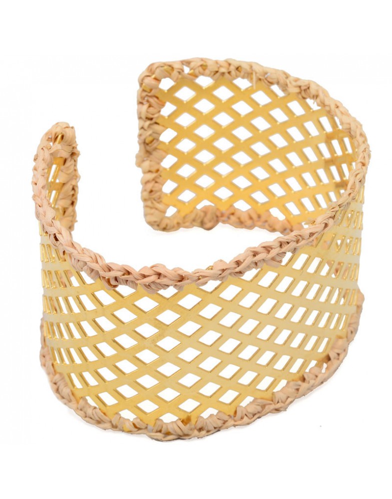 Pulseira Dourada Bracelete Caseado Com Palha