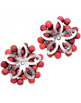 Brinco Prateado Flor 5 Pétalas Bola Madeira