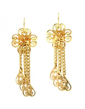 Brinco Dourado Flor  E Corrente
