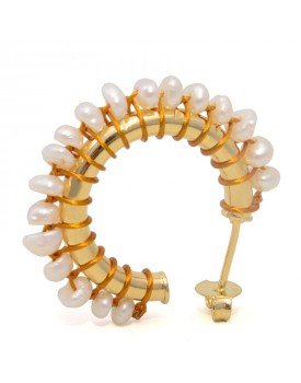 Brinco Dourado Argolinha Com Pérolas