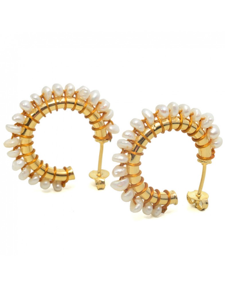 Brinco Dourado Argolinha Com Pérolas