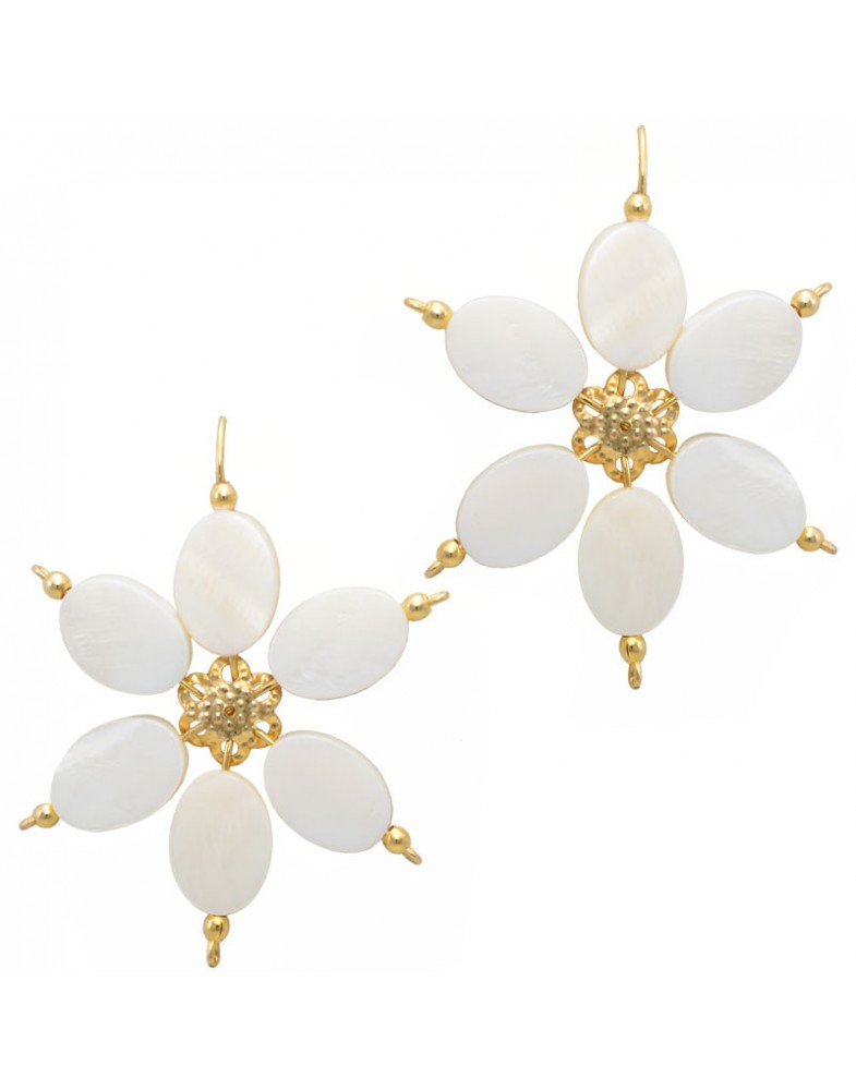 Brinco Dourado Flor De Madrepérola Oval