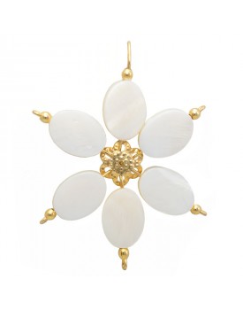 Brinco Dourado Flor De Madrepérola Oval