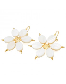 Brinco Dourado Flor De Madrepérola Oval