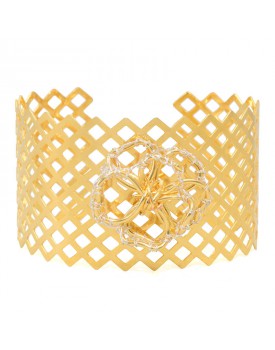 Pulseira Dourada Bracelete Flor De Fio Caseada
