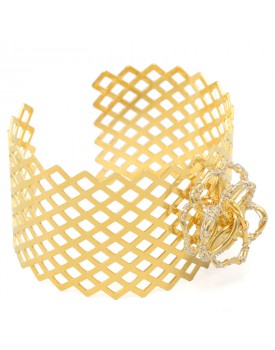Pulseira Dourada Bracelete Flor De Fio Caseada