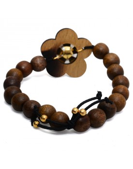 Pulseira Madeira Com Margarida e Pérola