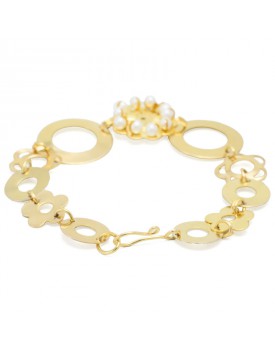 Pulseira Dourada Discos E Flores
