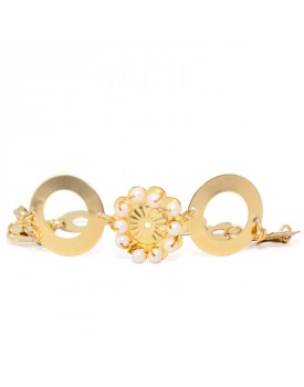 Pulseira Dourada Discos E Flores