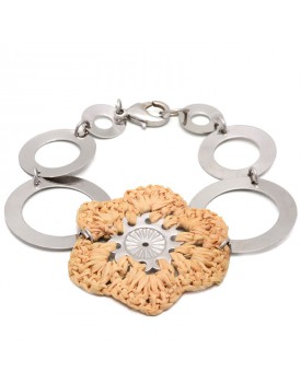 Pulseira Prateada Flor De Palha Grande