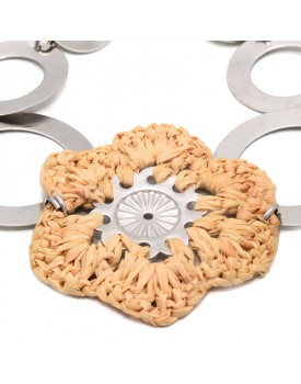 Pulseira Prateada Flor De Palha Grande