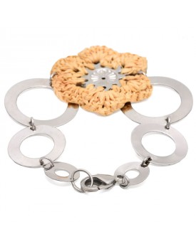 Pulseira Prateada Flor De Palha Grande