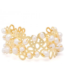 Pulseira Dourada Bracelete Bubble Com Pérolas