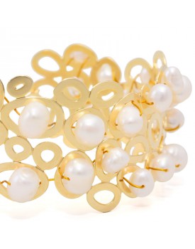 Pulseira Dourada Bracelete Bubble Com Pérolas