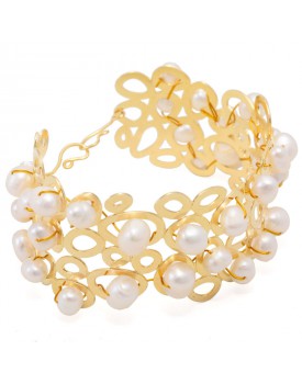 Pulseira Dourada Bracelete Bubble Com Pérolas