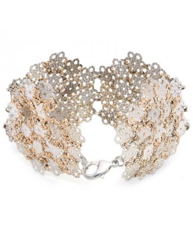 Pulseira Prateada Margaridas Caseadas