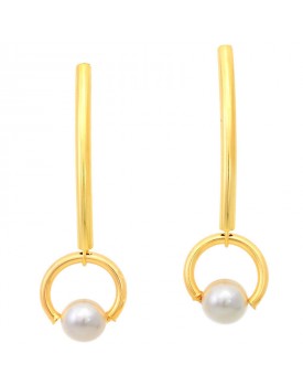 Brinco Dourado Com Argolas E Pérola