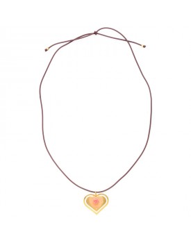 Colar Dourado Coração  Duplo Com Rosa
