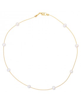 Colar Dourado Fio Com Perolas Batata