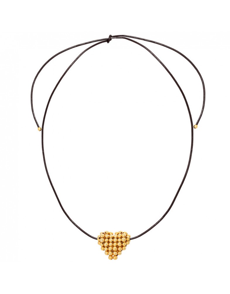 Colar Dourado Coração Grande De Bolinhas