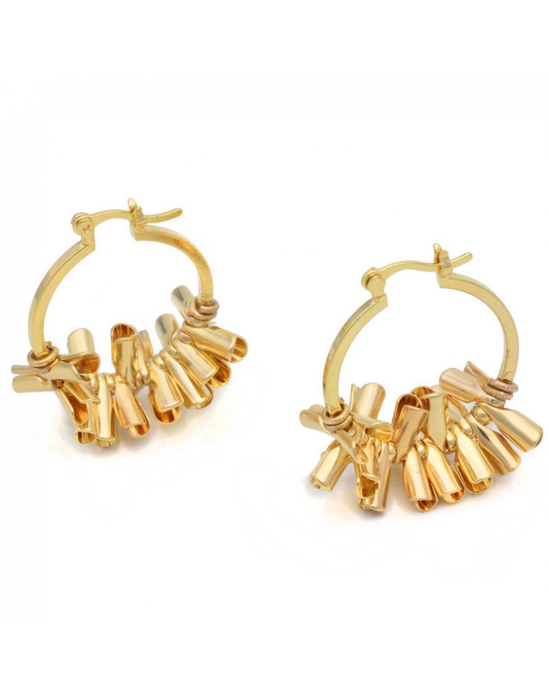 Brinco Dourado Argola Pequena Com Tubos