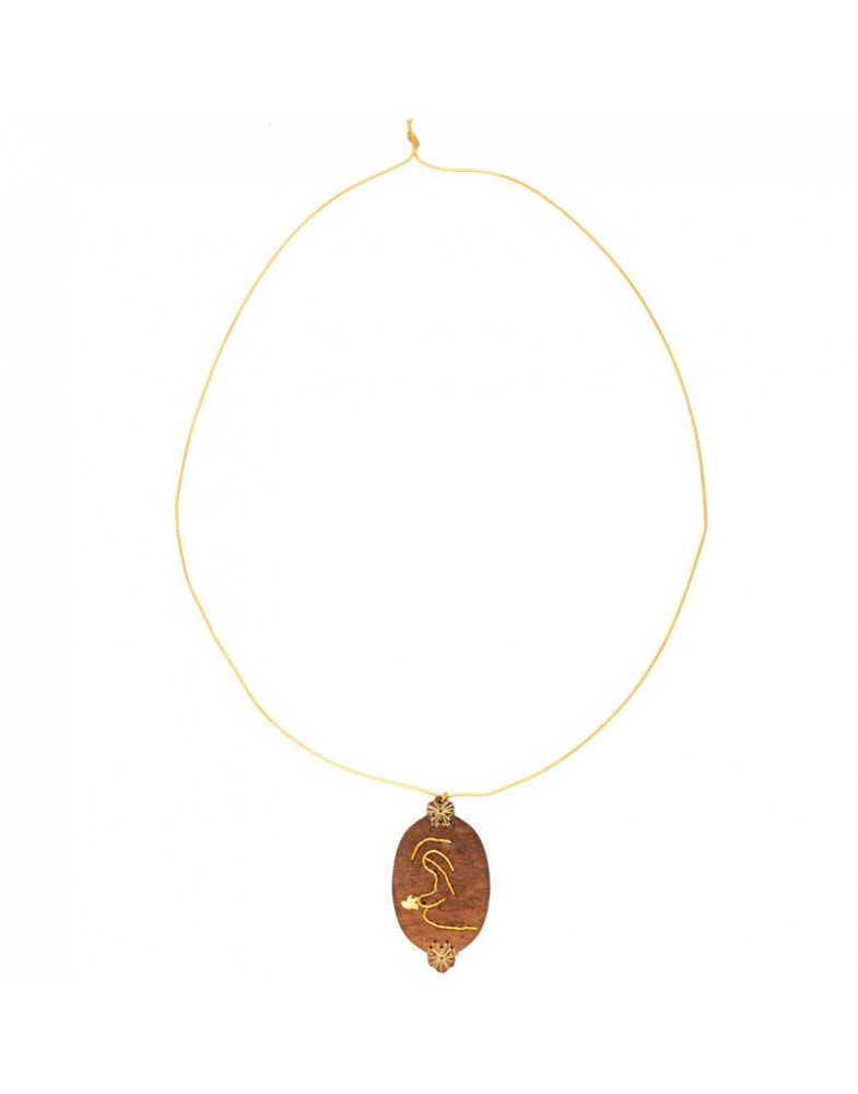 Colar Dourado Medalha De N. Sra. Em Madeira
