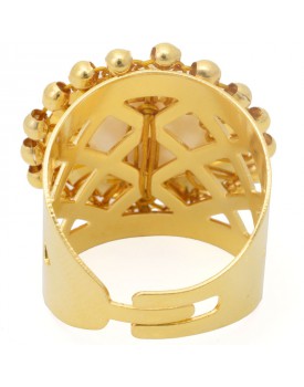 Anel Dourado Pastilha De Madrepérola Creme Com Bolinhas