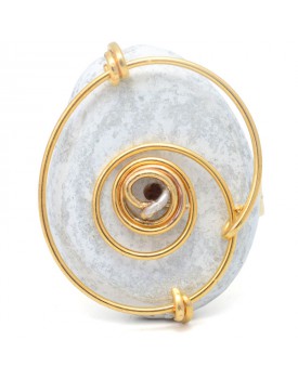 Anel Dourado Espiral E Resina Oval