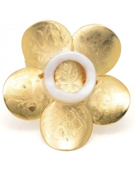 Anel Dourado Flor E Disco Madrepérola