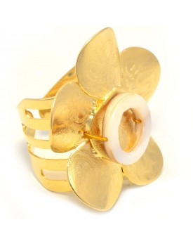 Anel Dourado Flor E Disco Madrepérola