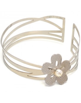 Pulseira Prateada Bracelete Flor 5 Pétalas