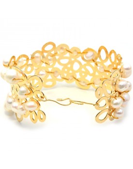 Pulseira Dourada Bracelete Bubble Com Pérolas