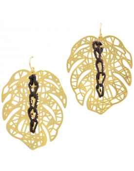 Brinco Dourado Folha Larga Com Silicone