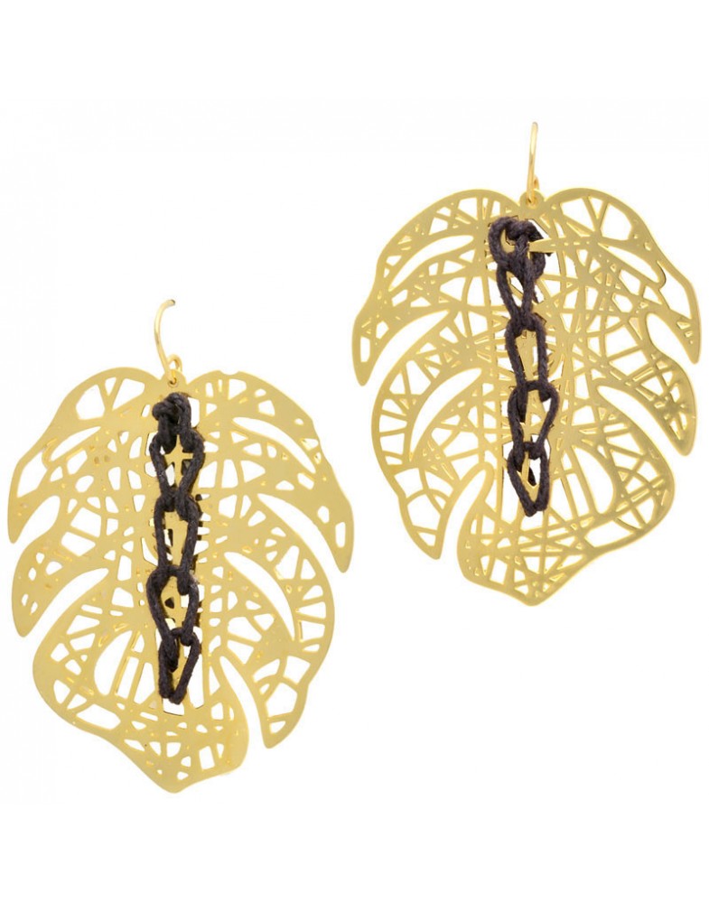 Brinco Dourado Folha Larga Com Silicone