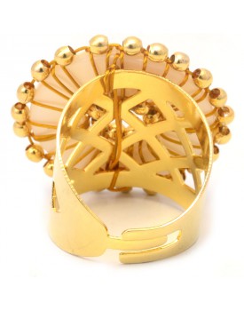 Anel Dourado Disco De Madrepérola Caseado Com Bolinha