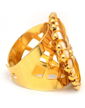 Anel Dourado Disco De Madrepérola Caseado Com Bolinha