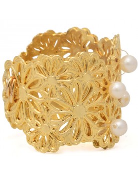 Anel Dourado Margarida Com Bolinhas De Madrepérola