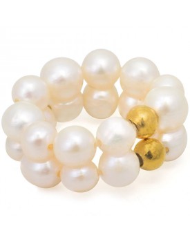 Anel Dourado De Pérolas Duplas Plarifi