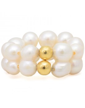 Anel Dourado De Pérolas Duplas Plarifi