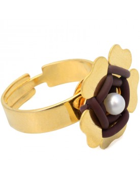 Anel Dourado Flor Com Silicone Marrom