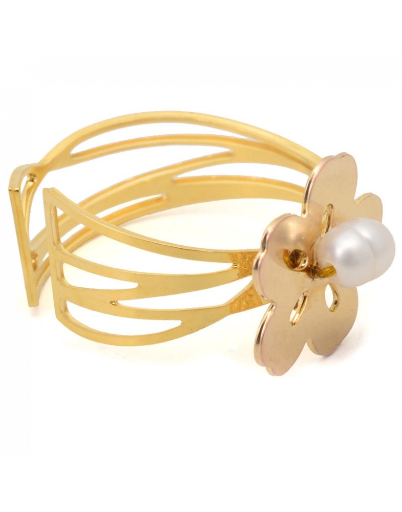 Anel Dourado Florzinha Com Pérola