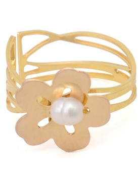 Anel Dourado Florzinha Com Pérola