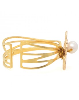 Anel Dourado Florzinha Com Pérola